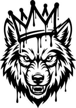 Wolf Head with Crown Graffiti Style Vector Art