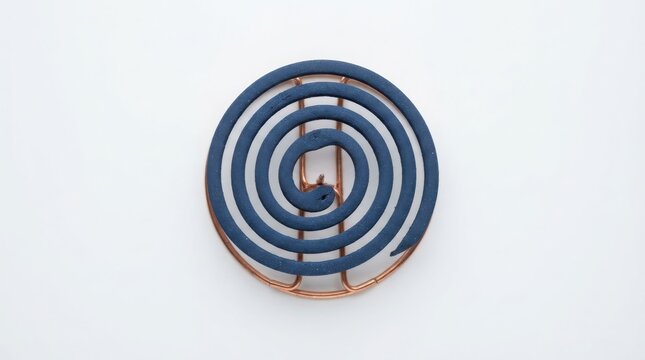 Blue mosquito coil spiral repellent on a simple metal stand for outdoor insect protection tool