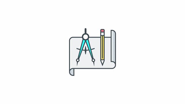 Architectural drafting tools with a pencil and compass on a blueprint plan.