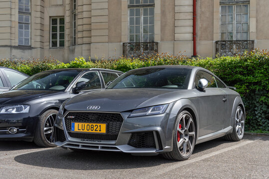 Nancy, France - April 21st 2019 : View on a grey Audi TT RS parked on a parking lot.