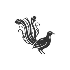 Fototapeta premium Elegant bird silhouette with ornate tail design in black and white.