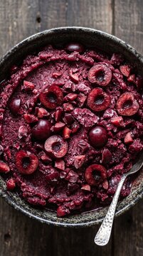 Tangy sour cherry sorbet closeup tropical refreshing sweet indulgent frozen fruity dessert