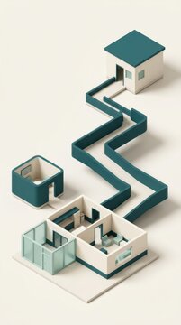 3D model of a home with a winding path, symbolizing mental health journey and recovery