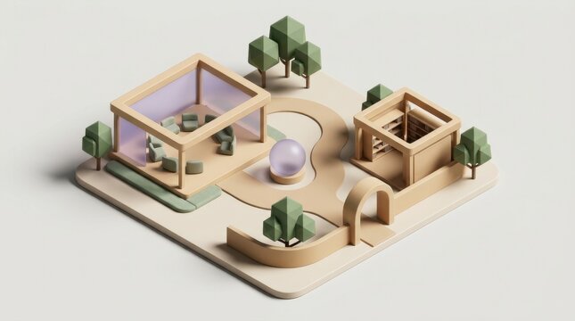 Isometric abstract model showing community care and mental health support