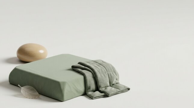 Green meditation cushion with aromatherapy eye pillow and massage ball for relaxation