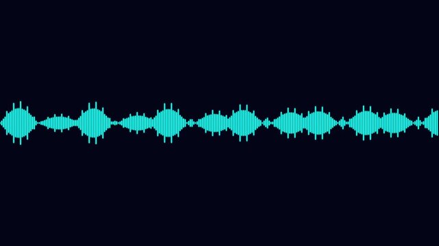  Balanced cyan digital audio waveform sequence on dark background, rhythm visualizer vector