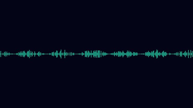 Mint green detailed thin sound waves on dark background, high frequency digital signal line