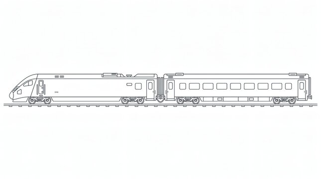 Modern high speed passenger train line art illustration profile view on tracks