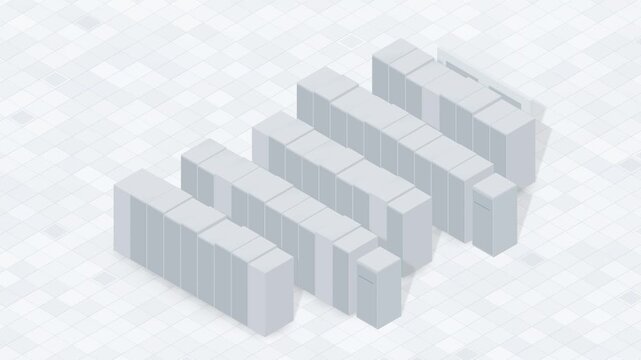Isometric data center server racks on a white background