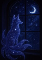 Fototapeta premium Mystical fox gazing moonlit night