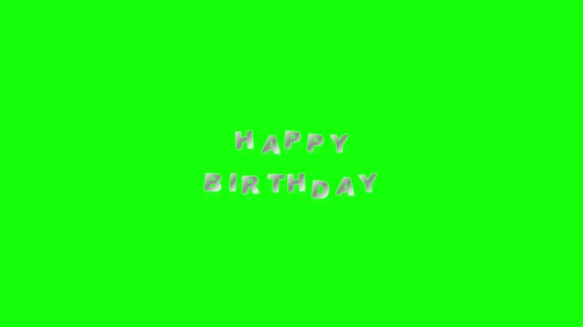 Silver 3D Happy Birthday Animated Text on Green Screen Background