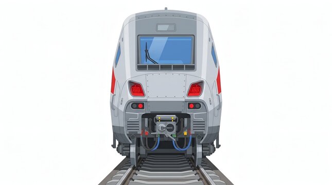 Rear view of a modern high speed train locomotive on railway tracks