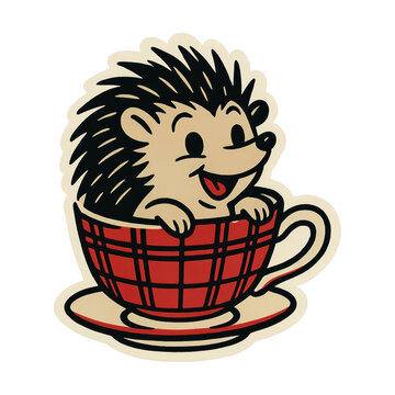 PNG Hedgehog inside plaid teacup