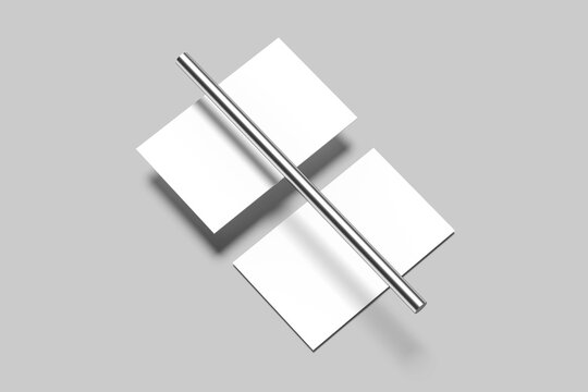 white business card with a round metal on gray background 3D rendered