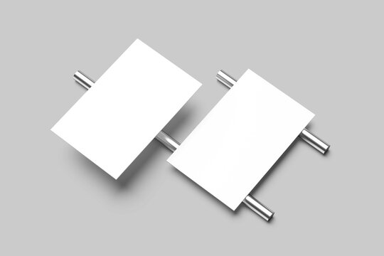 white business card with a round metal on gray background 3D rendered