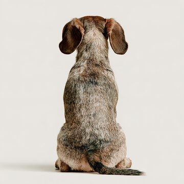 Dachshund dog sitting, waiting, back view