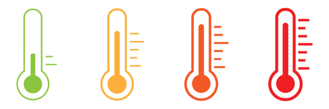 Thermometer icon. Hot, cold temperature vector. Warm, freeze weather. Hot and cold temperature vector icon set .Winter and summer weather thermometer with snowflake and sun symbols. Low and high tempe