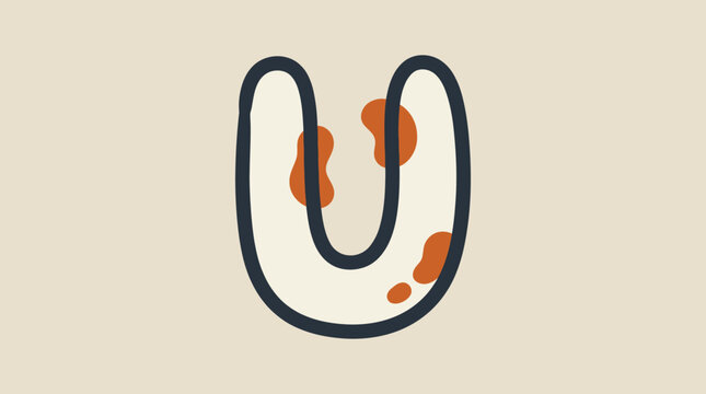 Letter U with abstract organic spots in minimalist doodle vector illustration font design