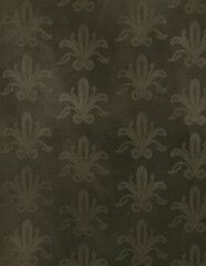 Hand Painted Olive Green Fleur de Lis Vintage Background © miobuono