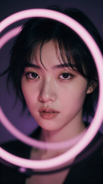 Young Woman with Neon Background