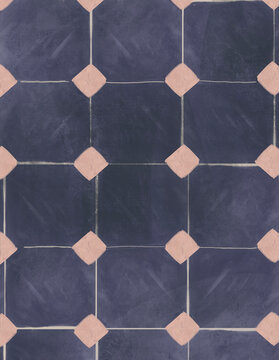 Hand Painted Navy Blue Geometric Vintage Tile Background
