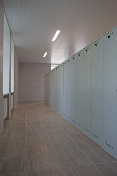 General layout of employee cloakroom and steel storage lockers within the assembly shop of a modern manufacturing plant