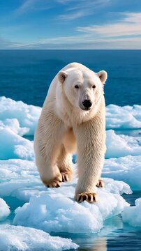 vertical video-Lone Polar Bear Walking on Melting Arctic Sea Ice
