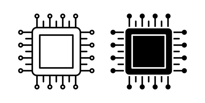 Computer microchip icon flat outline in black