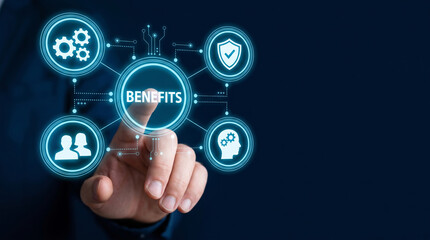 Obraz premium Employee benefits support workforce compensation planning. Corporate business hr resource management. employment payroll salary insurance, planning support