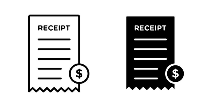 Receipt icon flat outline in black