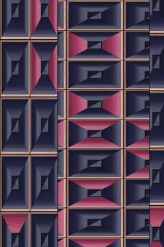 Geometric pattern with blue and pink recessed rectangles