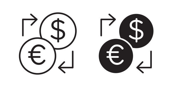 Money exchange icon flat outline in black