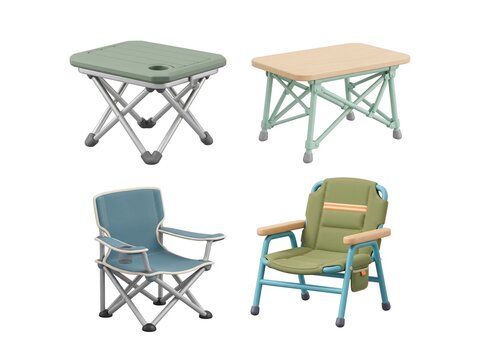 Cute 3D Camping Table and Chair for Outdoor Explorer Adventure, Generative AI illustrator