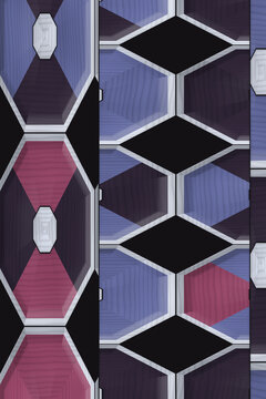 Geometric pattern with hexagons and octagons in blue, purple, and pink