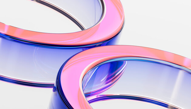 3D coral rim glass loop cluster on white background for abstract digital technology design