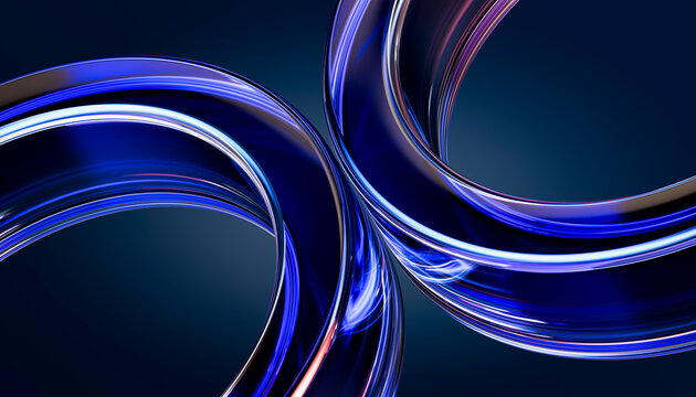 3D neon glass loop network on dark blue background for futuristic connection technology wallpaper