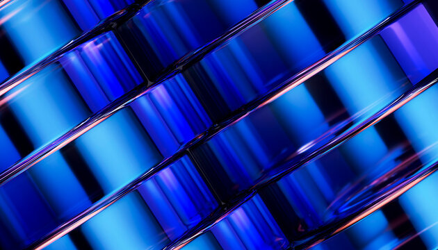 3D parallel glass tube array with electric blue light for digital technology background