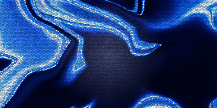 Abstract blue mosaic background with glowing fluid marble waves and textured surface pattern
