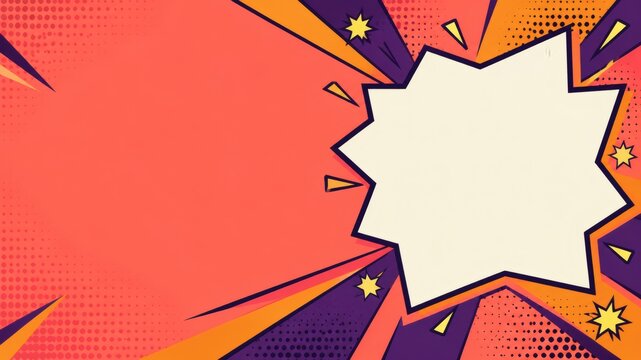 Comic book style speech bubble frame with explosion rays and halftone dots explosion halftone background template marketing