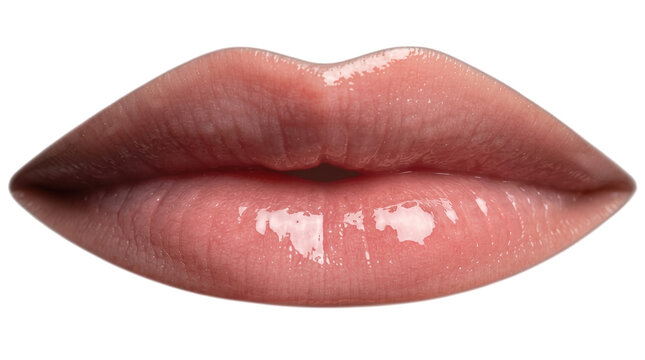Glossy pink lips in neutral expression showing makeup lip gloss