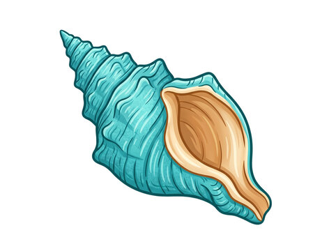 Vibrant blue conch shell graphic illustration