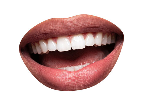 Woman laughing with natural bare lips