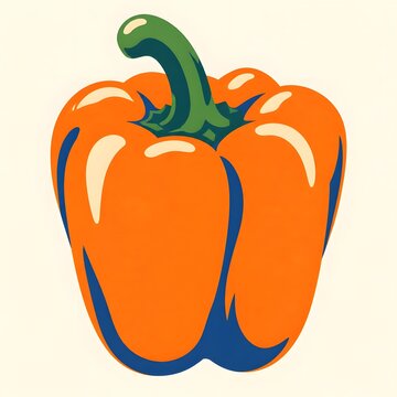Vibrant orange bell pepper illustration in retro pop art style