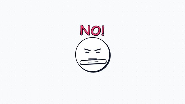 Minimalist angry face animation icon saying no