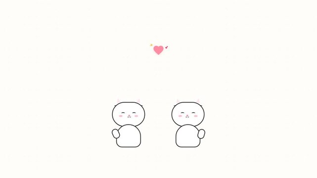 Minimalist cute characters expressing love with floating hearts