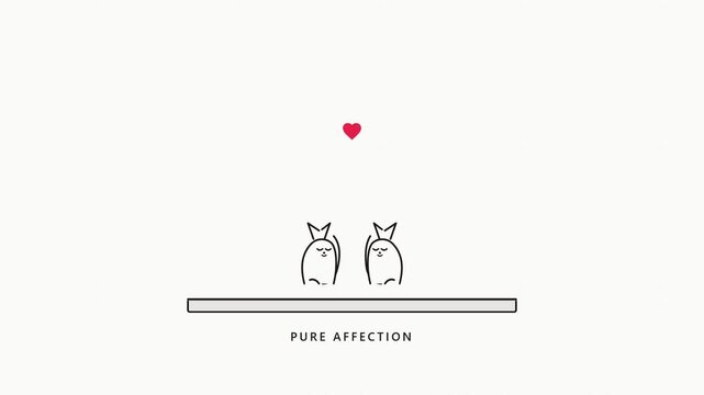 Minimalist animation of two cute cats in love with a floating red heart