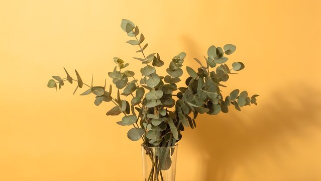 A minimalist glass vase with fresh eucalyptus branches