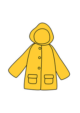 Yellow raincoat vector illustration isolated on white background. Cute hooded rain jacket autumn weather clothing icon.