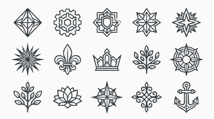 Hand drawn sketch icons set with geometric shapes and nature elements © Junita