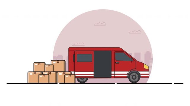 Delivery Van with Map and Packages Logistics Animation